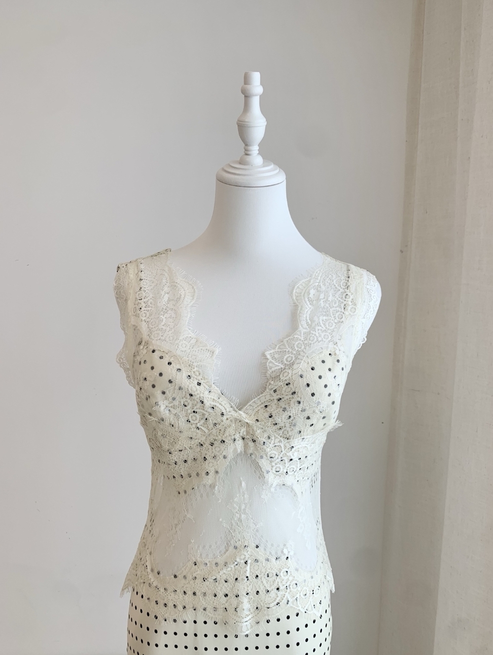 Third Form VISIONS LACE DEEP V MAXI DRESS | CREAM POLKA DOT - Picture 9 of 14